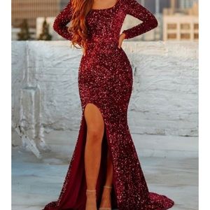 Portia and Scarlett Long Sleeve Red Sequins Dress